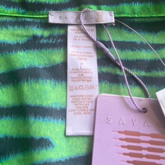 Savage x Fenty Rhianna Animal Print Green Zebra Silky Pajama Blazer Top 2X - Picture 8 of 14